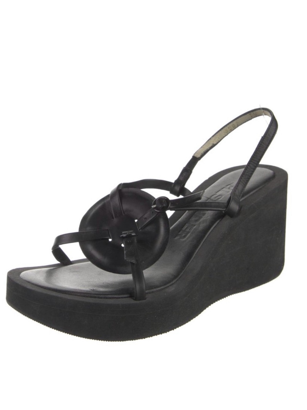 Jil Sander Black Platform Wedge Slingback Sandals Size 39